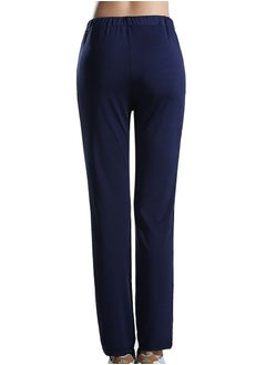 إسكدنيا Women's Solid Color Highly Elastic Yoga Pants Comforty Loose Casual Pants Navy Blue  - Image 3