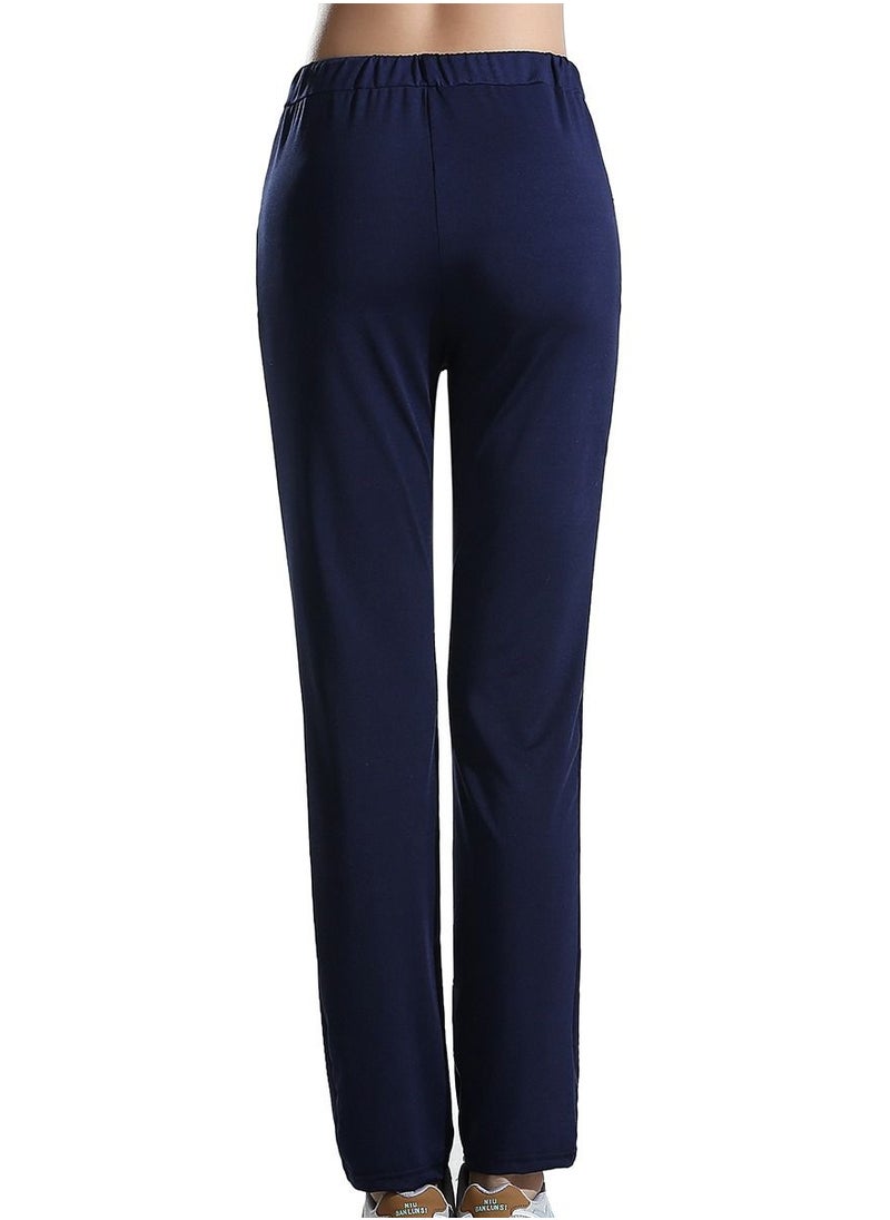 Loquat Women's Solid Color Highly Elastic Yoga Pants Comforty Loose Casual Pants Navy Blue  - Image 3