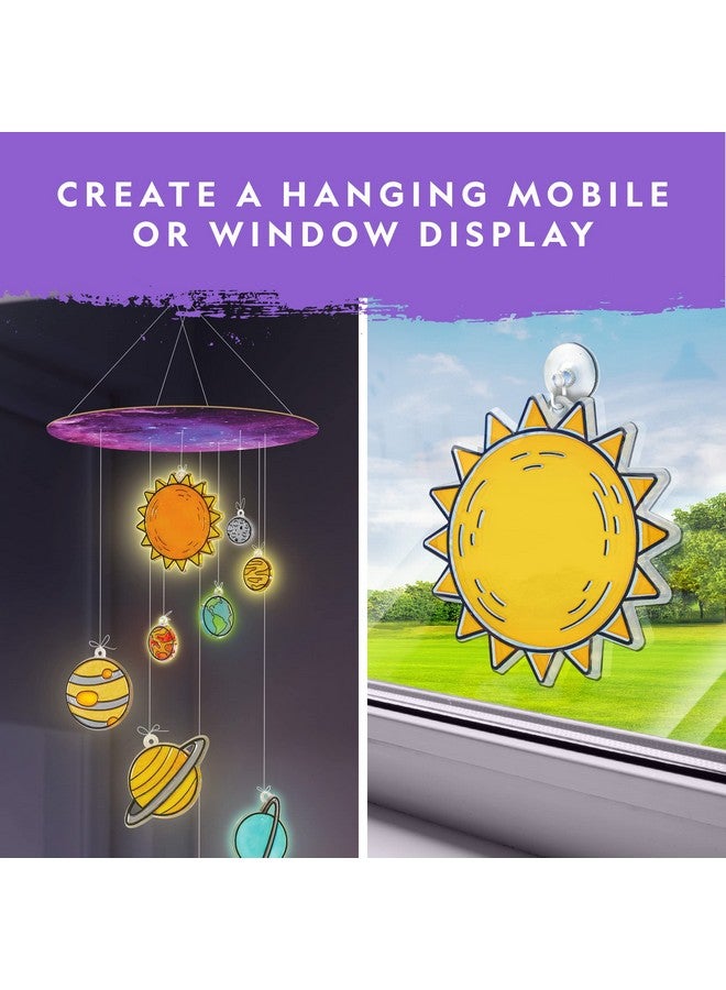 NATIONAL GEOGRAPHIC مجموعة أدوات فنية للأطفال على شكل نظام شمسي من الزجاج الملون ومجموعة أدوات فنية وحرفية مع كواكب متوهجة في الظلام يمكن استخدامها كزينة معلقة على السقف لتزيين غرفة الفضاء المتنقلة - Image 4