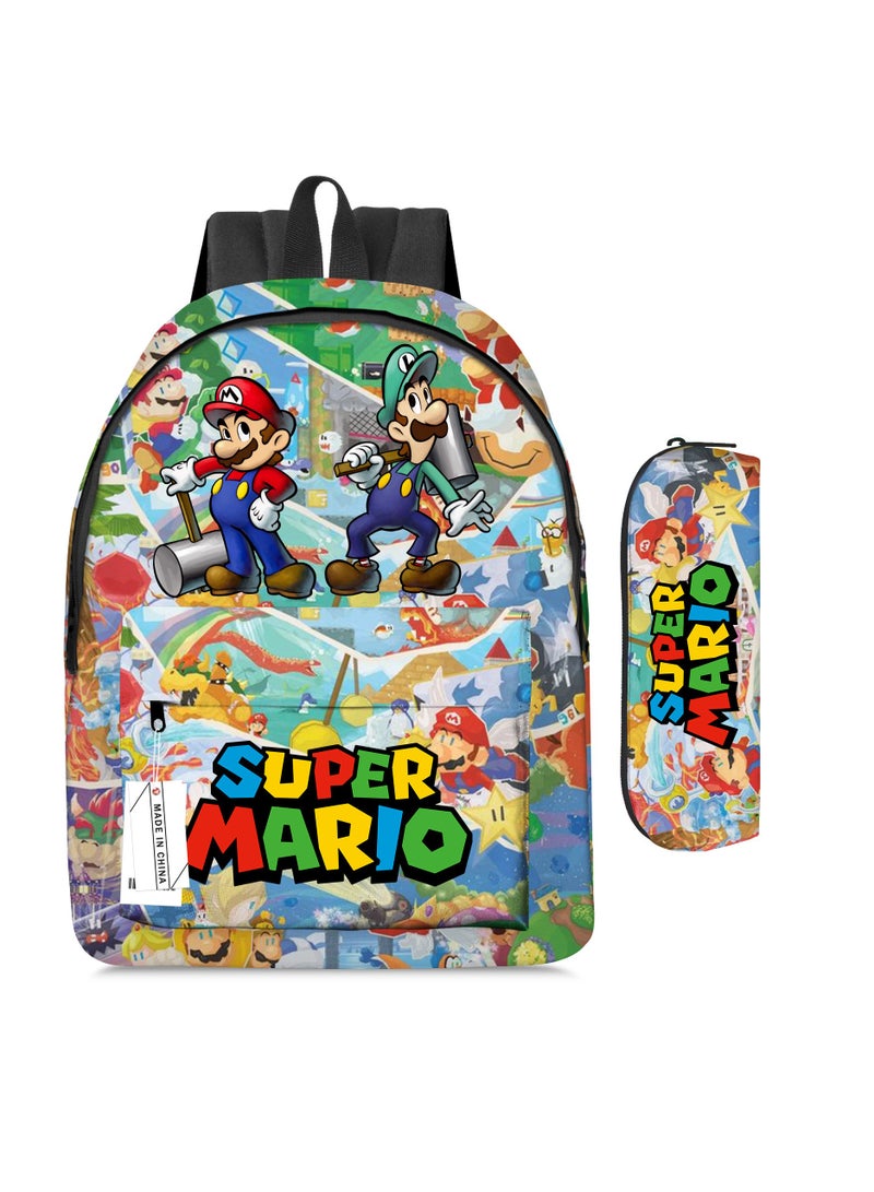 2 Pcs Super Mario School Backpack And Pencil Case Multicolour Made In China 