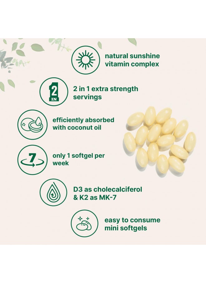 Vitamin D3 50,000 IU Plus K2 (MK-7) 200 mcg, 240 Virgin Coconut Oil Softgels | 2 in 1 Vitamins D & K Complex | Supports Calcium Absorption, Bone, Immune, & Heart Health | Easy to Swallow