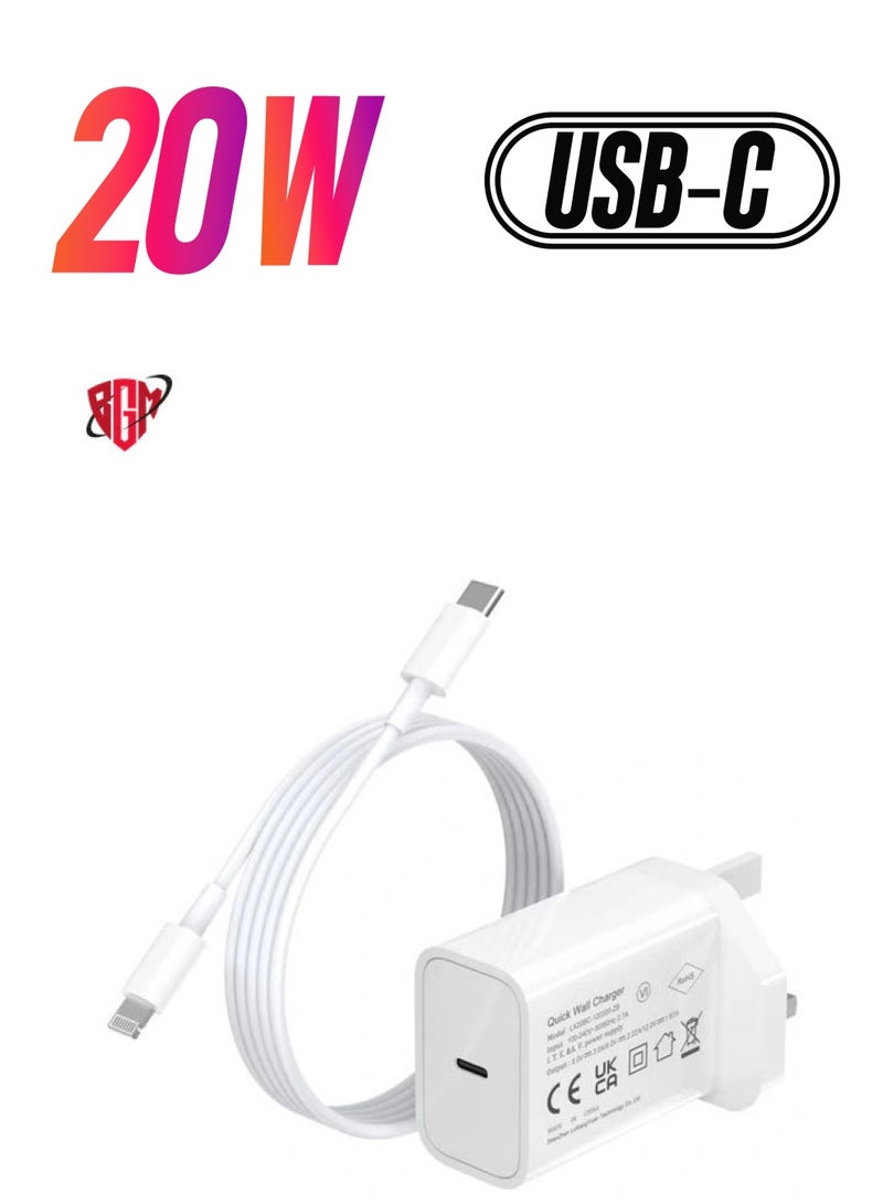 BGM 20W Type C Fast Charger Adapter for iphone 14 pro/ 14 pro max/14/13/12/11, USB C Fast Charging Plug with Cable 1M  - Image 1