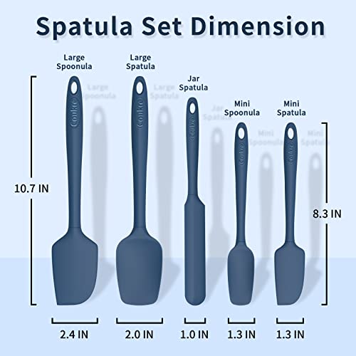 Coukre Silicone Spatula Set of 5,High Temperature Resistant, Food Grade Silicone, Dishwasher Safe, for Baking, Cooking (Pure Deep Blue) - Image 2