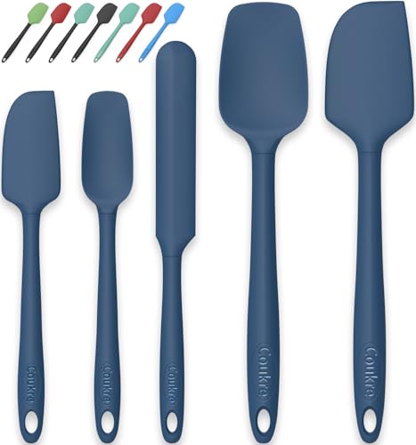 Coukre Silicone Spatula Set of 5,High Temperature Resistant, Food Grade Silicone, Dishwasher Safe, for Baking, Cooking (Pure Deep Blue) - Image 1