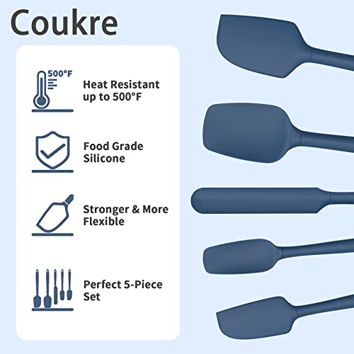 Coukre Silicone Spatula Set of 5,High Temperature Resistant, Food Grade Silicone, Dishwasher Safe, for Baking, Cooking (Pure Deep Blue) - Image 3