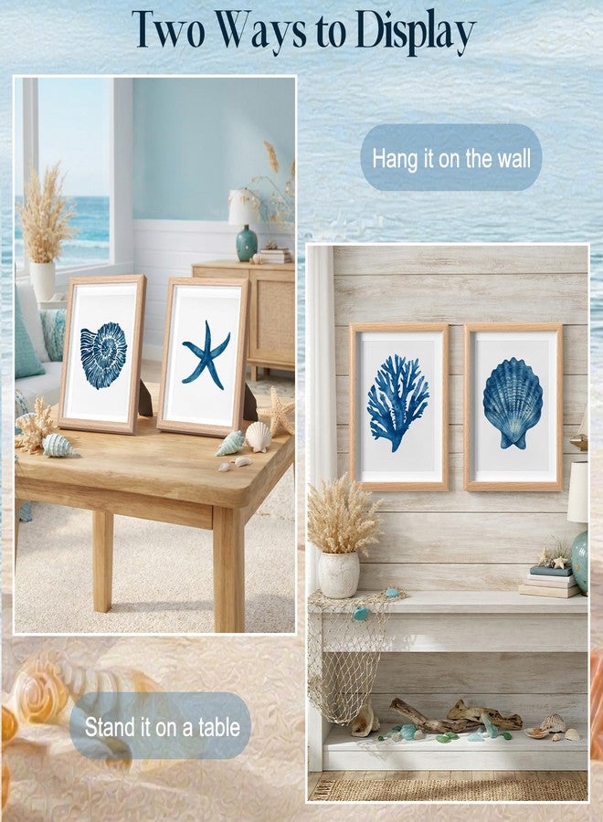 Memorywuu 4 Pack Framed Coastal Wall Art Set, Seashell Starfish Coral Conch Prints with Wooden Frame Beach Nautical Wall Decor for Home Bathroom Living Room Bedroom, 10.5 x 8.5 Inch - Image 4