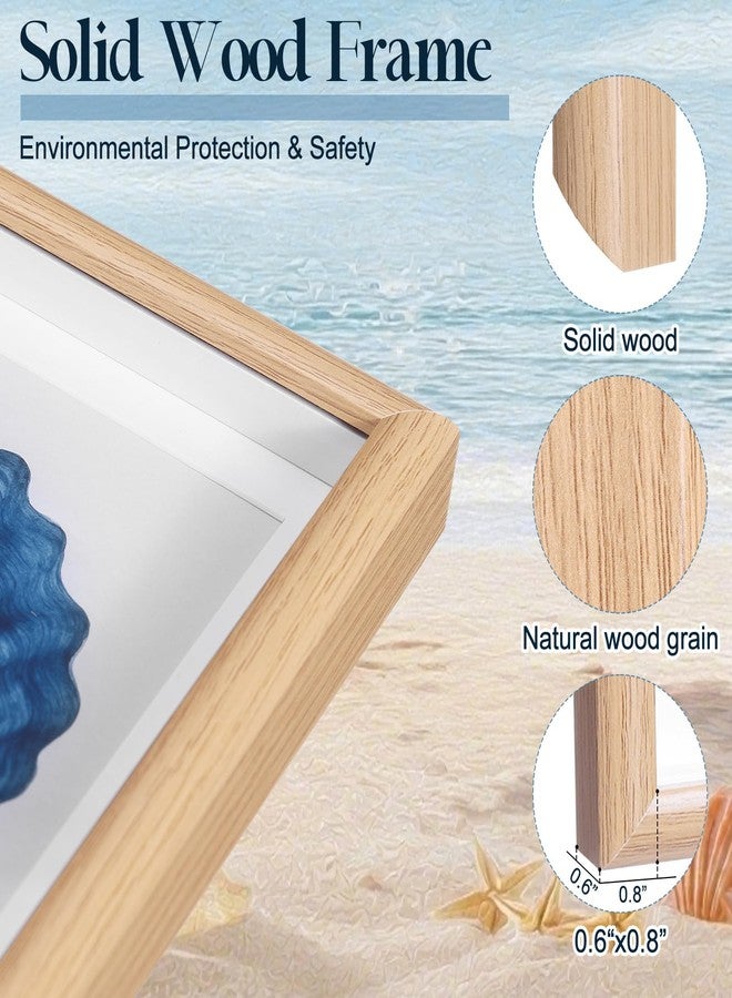 Memorywuu 4 Pack Framed Coastal Wall Art Set, Seashell Starfish Coral Conch Prints with Wooden Frame Beach Nautical Wall Decor for Home Bathroom Living Room Bedroom, 10.5 x 8.5 Inch - Image 3