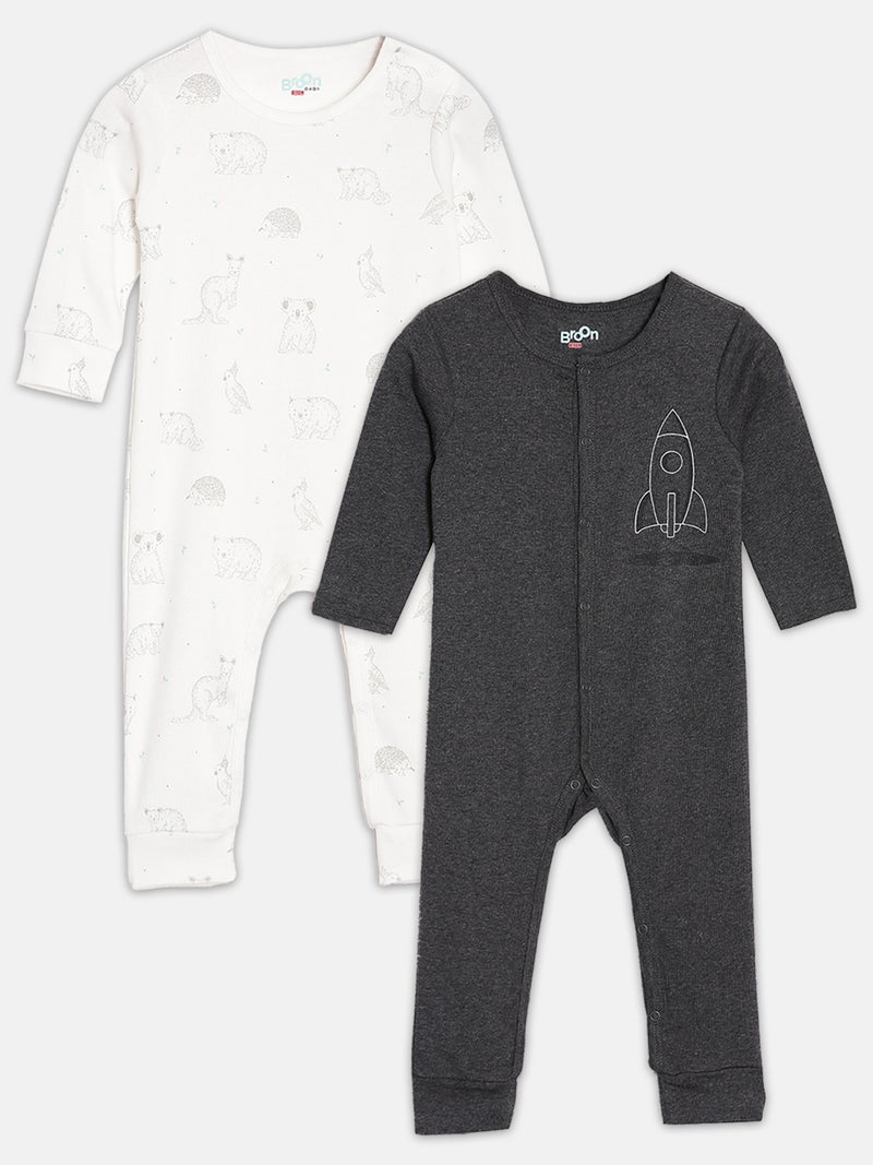Broon Infant Boys Off White and Black Printed Organic Cotton Sleepsuit Pack of 2 - Image 1