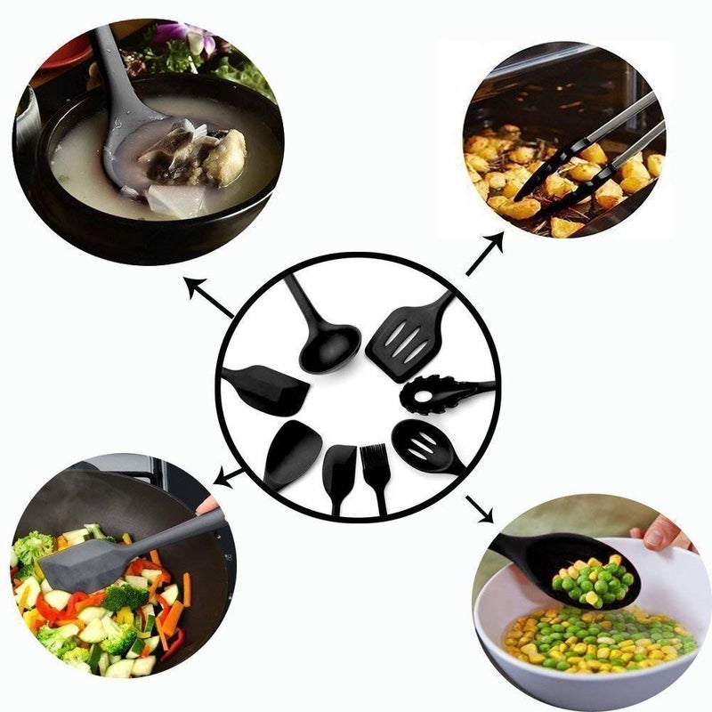 BluBasket Silicone Kitchen Utensils Spoon Set 10 Pieces Silicone Cooking Baking Tool Sets Non Toxic Hygienic Safety Heat Resistant Black - Image 4