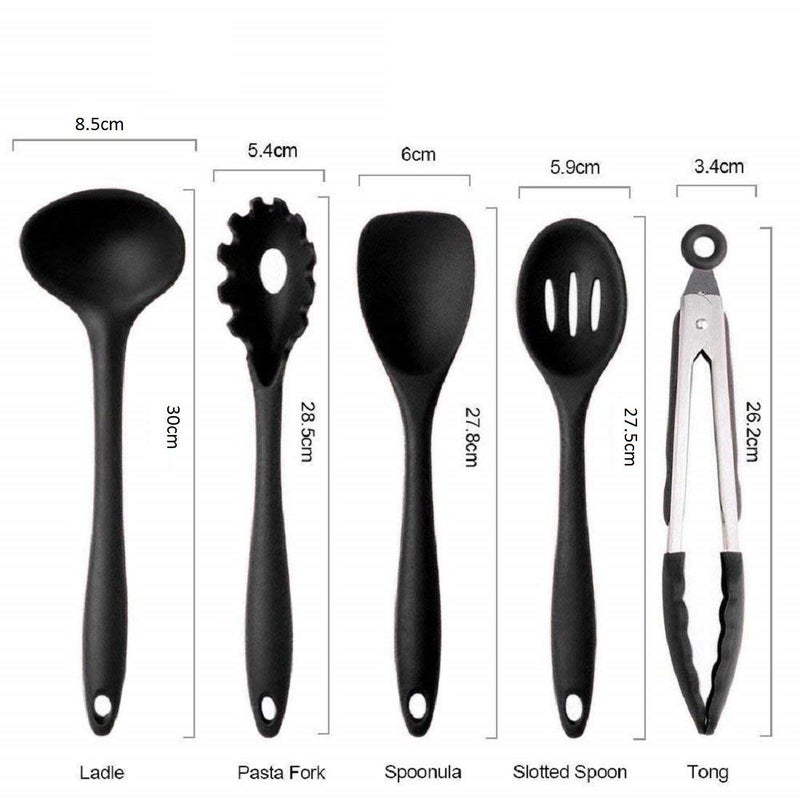 BluBasket Silicone Kitchen Utensils Spoon Set 10 Pieces Silicone Cooking Baking Tool Sets Non Toxic Hygienic Safety Heat Resistant Black - Image 3