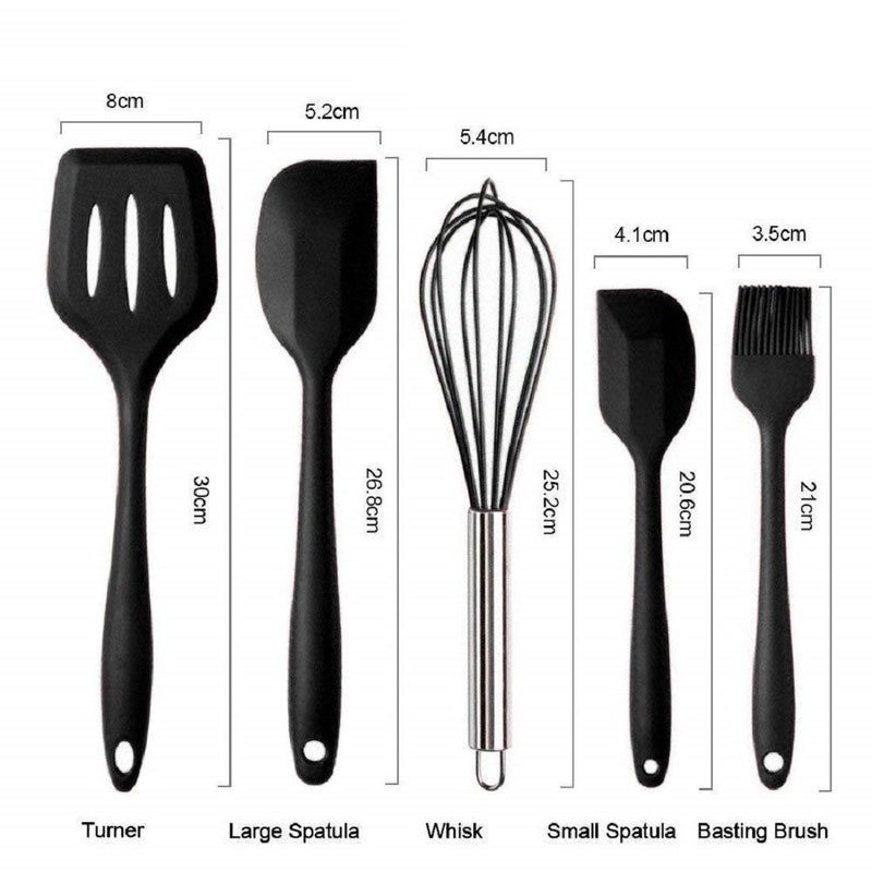BluBasket Silicone Kitchen Utensils Spoon Set 10 Pieces Silicone Cooking Baking Tool Sets Non Toxic Hygienic Safety Heat Resistant Black - Image 2