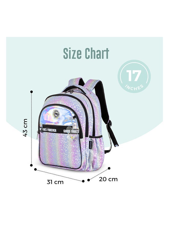 Eazy Kids - Personalized 17" School Bag Set of 3 w/Lunch Bag and Pencil Case - Good Vibes - Silver - Image 4