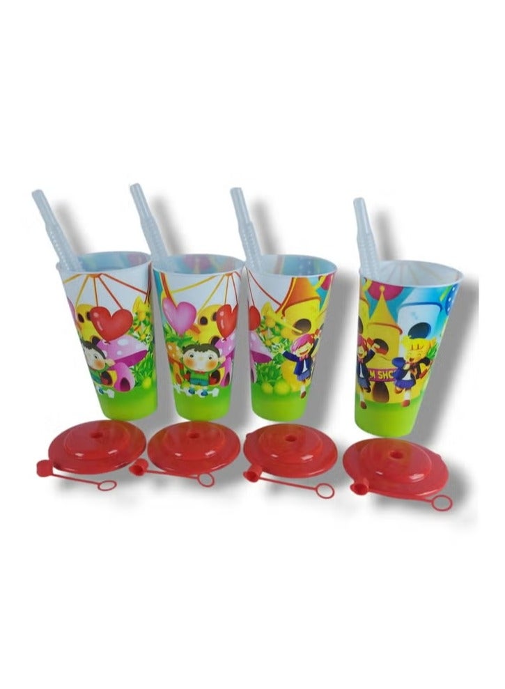 كوب عصائر بلاستيك قابل لإعادة الاستخدام مع غطاء  وشاليموه– متعدد الألوان(متعدد الاشكال) - Image 4