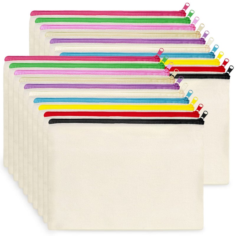 Koolmox Canvas Zipper Pouch  9x7 20 Pack with Zipper Cotton Canvas for Embroidery Tie Dye Marker and Circuit Projects Beige Travel Bags