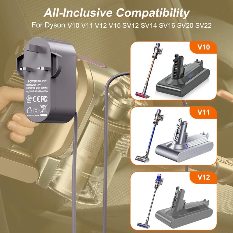 في اتش بي دبليو شاحن VHBW 30.45V لمكنسة دايسون V10 V11 V12 V15 SV11 SV12 SV14 SV15 SV20 SV22 اللاسلكية المحمولة المطلقة للبطارية الأصلية - Image 2