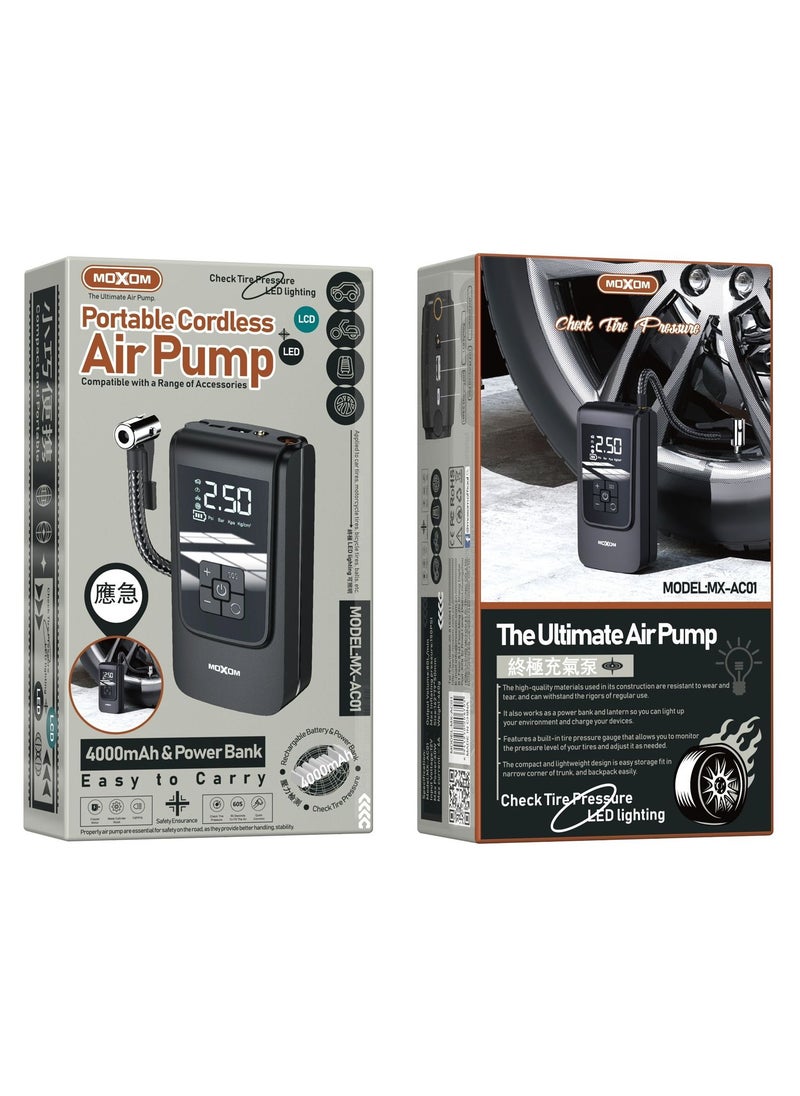 MOXOM MX-AC01 Portable Cordless Air Pump and Power Bank 4000 mAh with LCD + LED Display  - Image 2