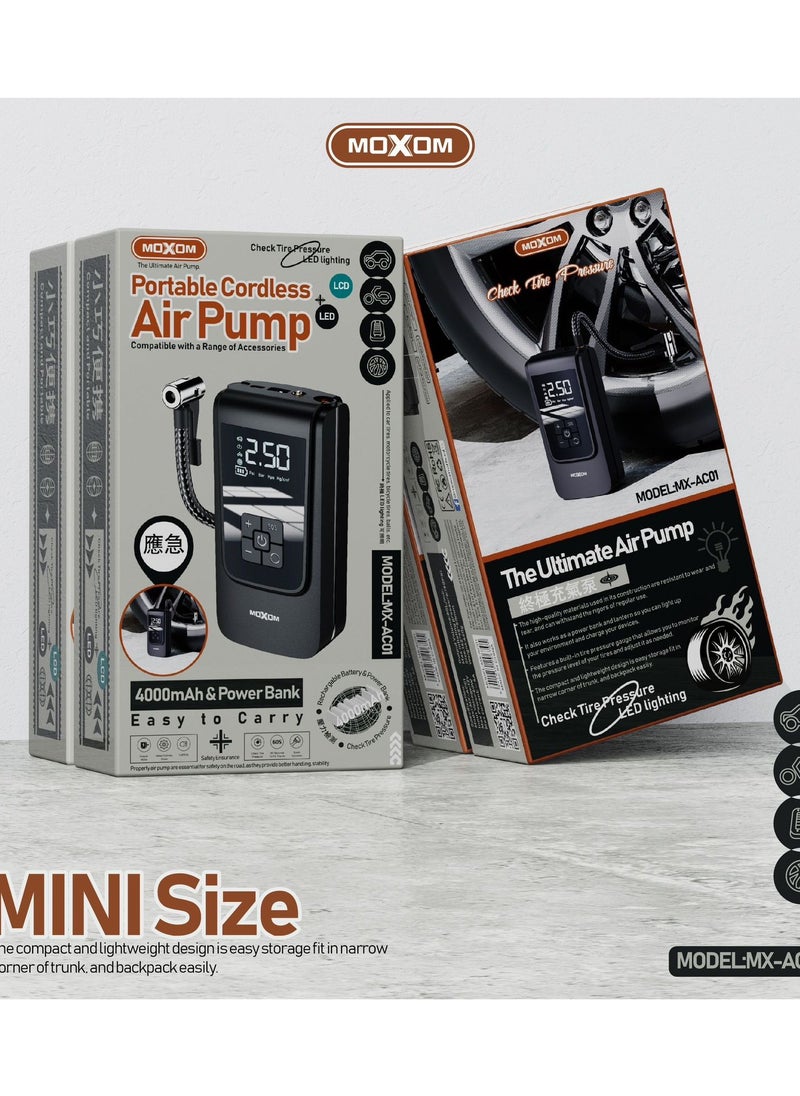 MOXOM - MX-AC01 Portable Cordless Air Pump and Power Bank 4000 mAh with LCD + LED Display - Image 1