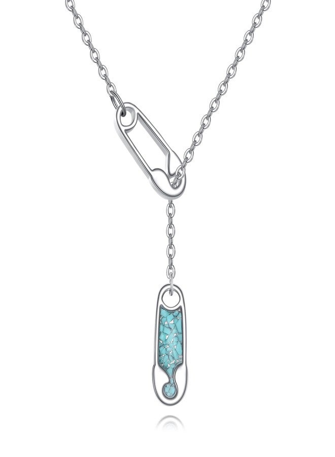 YFN Safety Pin Necklace with Turquoise 925 Sterling Silver Safety Pin Y Jewelry for Women - Image 1