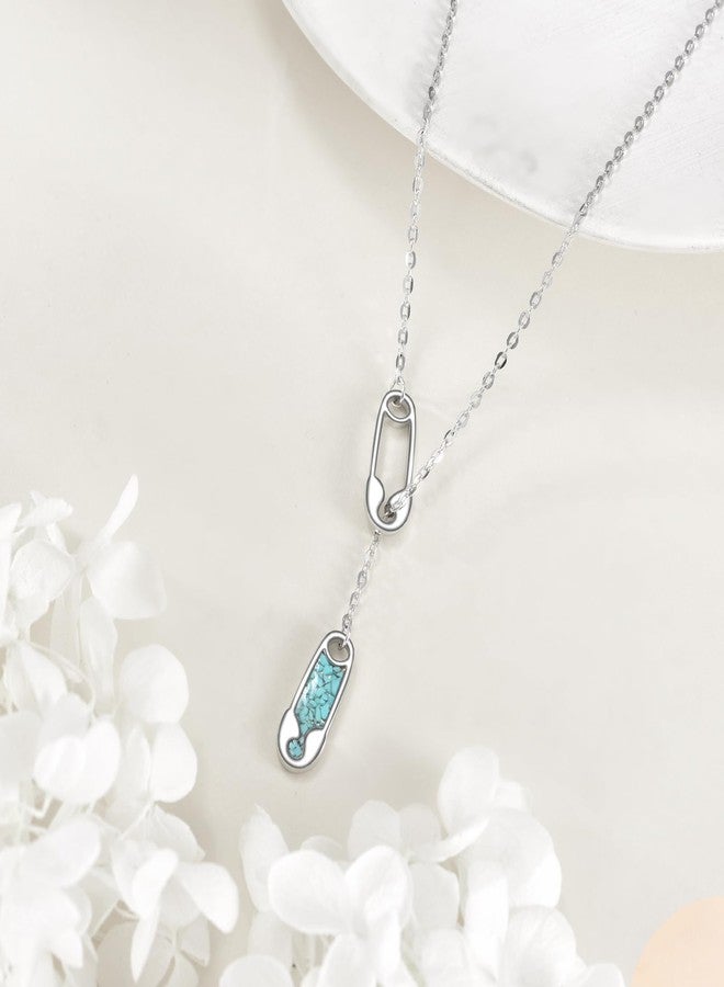 YFN Safety Pin Necklace with Turquoise 925 Sterling Silver Safety Pin Y Jewelry for Women - Image 5