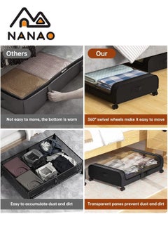 NANAO Upgraded Under Bed Storage With Wheels,  Under Bed Storage Containers, Under Bed Shoe Storage Organizer Wheels, Rolling under bed storage, Under Bed Drawer Storage for Clothes  - Image 2