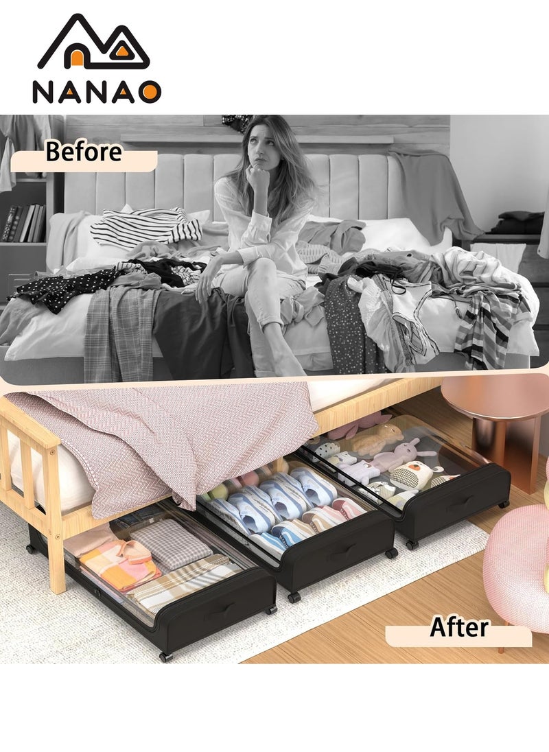 NANAO Upgraded Under Bed Storage With Wheels,  Under Bed Storage Containers, Under Bed Shoe Storage Organizer Wheels, Rolling under bed storage, Under Bed Drawer Storage for Clothes  - Image 5