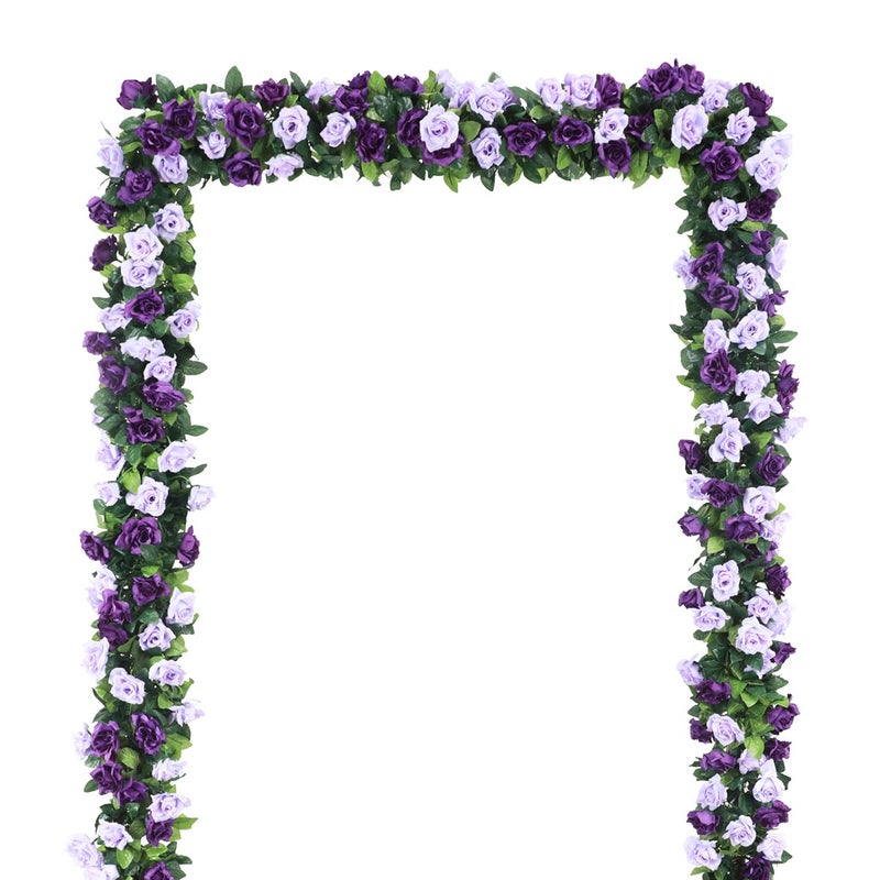 Kisflower 3Pack Artificial Rose Flower Garland, 23.7FT Fake Vines Silk Flowers Hanging Rose Ivy for Wedding Arch Decorations Room Party Home Garden Hotel Office Wall Decor (Purple) - Image 3
