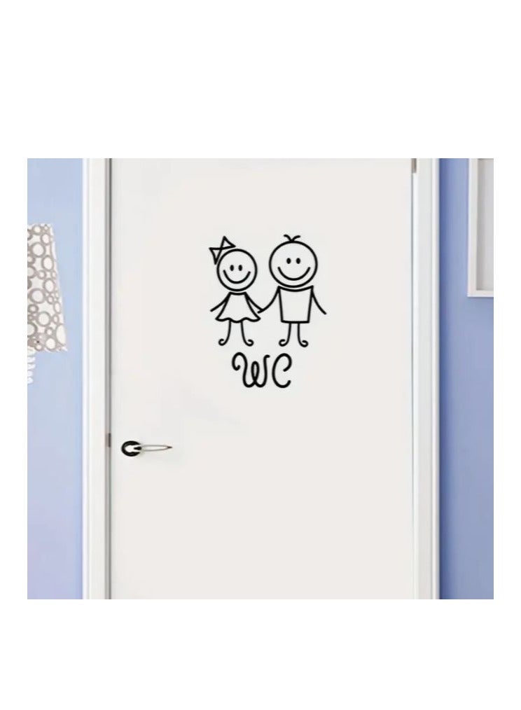 RYN 1pc Creative WC Sign Sticker, WC Pattern Self-Adhesive Wall Stickers, Toilet Home Decoration Wall Stickers, - Image 1