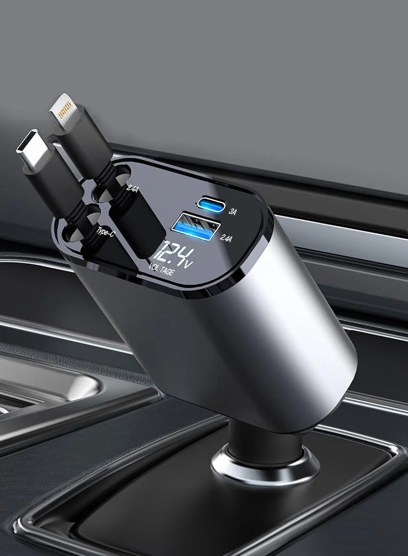 12/24V 120W Fast Car Charger with Retractable Charging Cable Fast Car Power Adapter PD20W for iPhone Type C 40W Car Bluetooth USB Charger Plug with iPhone,Samsung,Galaxy,Huawei,Xiaomi  - Image 1