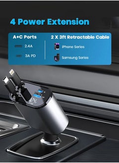 Generic 12/24V 120W Fast Car Charger with Retractable Charging Cable Fast Car Power Adapter PD20W for iPhone Type C 40W Car Bluetooth USB Charger Plug with iPhone,Samsung,Galaxy,Huawei,Xiaomi  - Image 2
