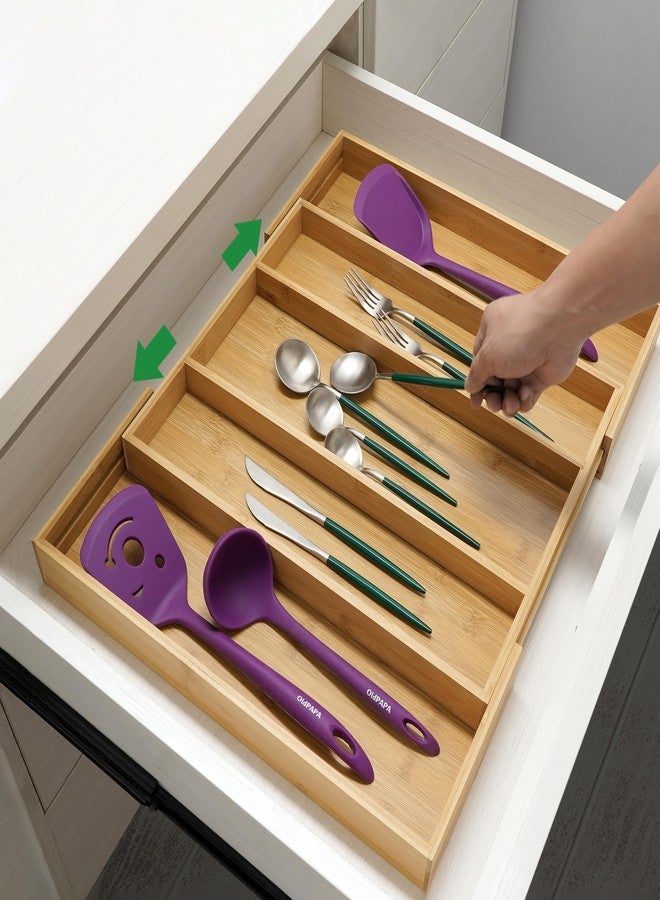 Utoplike Bamboo Expandable Kitchen Drawer Organizer, Adjustable Utensil Holder and Cutlery Tray Organiser, Drawer Divider for Silverware, Flatware, Knives in Kitchen, Bedroom, Living Room, 5 Slot - Image 2