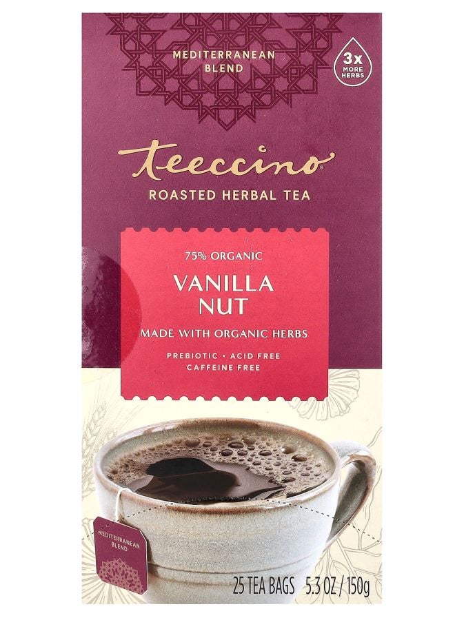 teeccino Roasted Herbal Tea Vanilla Nut Caffeine Free 25 Tea Bags 5.3 oz (150 g)