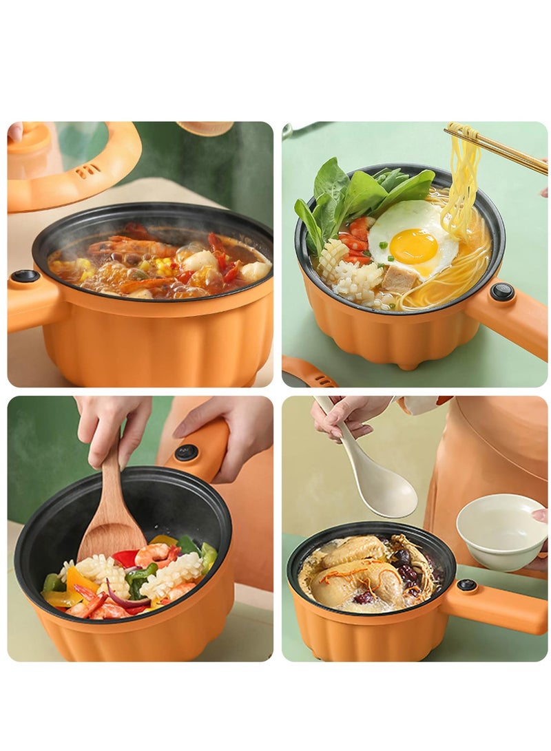XiuWoo Electric Frying Pan with Steamer,2L Non-Stick Electric Pan for Sauté, Pumpkin Shaped Electric Hot Pot, Multifunction Portable Travel Cooker, for Ramen Noodles/Pasta/Egg/Oatmeal, Orange, with Steamer - Image 5