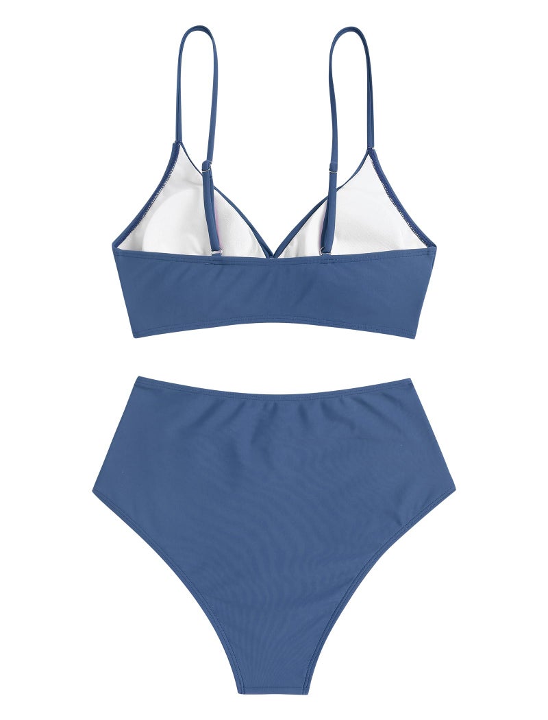 ZAFUL Women Swim Suit for Women 2023 High Waisted Bikini Sets Blue Two Piece Swimsuit Push Up Twist Front Ruched Bathing Suit Blue L - Image 5