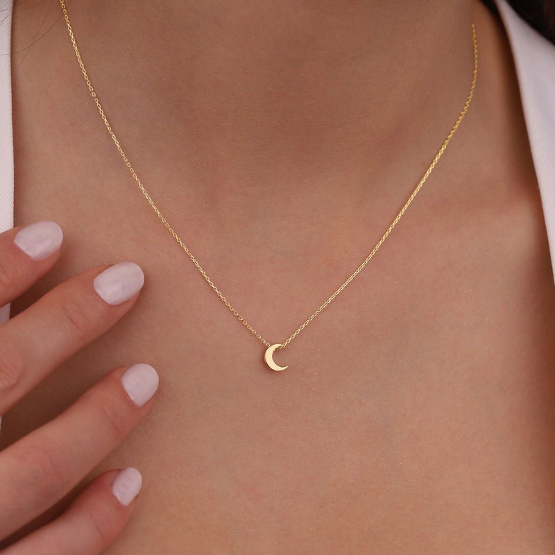 VRIUA Moon Necklace for Women,Dainty Gold Necklace 14k Gold Plated Moon Pendant Necklace Simple Jewelry Everyday for Women - Image 2