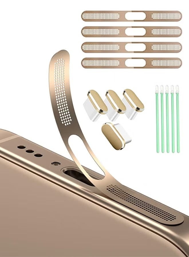 USB C Dust Plug, Phone Speaker Mesh and Anti Dust Port Cover, Phone Accessories for iPhone 16/16 Plus/16 Pro/iPhone 15/15 Pro Phone Speaker Dust Cover with Cleaning Brush & Clean Alcohol Pack (Gold) - Image 1
