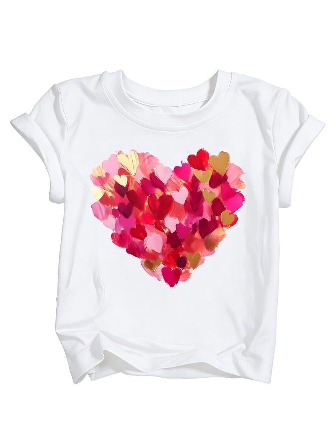 YWAGK Girls Valentines Day Shirt Kids Cute Love Heart Graphic T-Shirts Toddler Valentine Short Sleeve Tee 2026 (3-10 Years), White_1, 6-7 Years - Image 1
