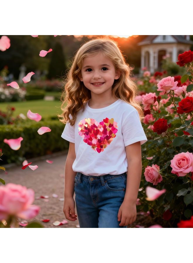 YWAGK Girls Valentines Day Shirt Kids Cute Love Heart Graphic T-Shirts Toddler Valentine Short Sleeve Tee 2026 (3-10 Years), White_1, 6-7 Years - Image 2