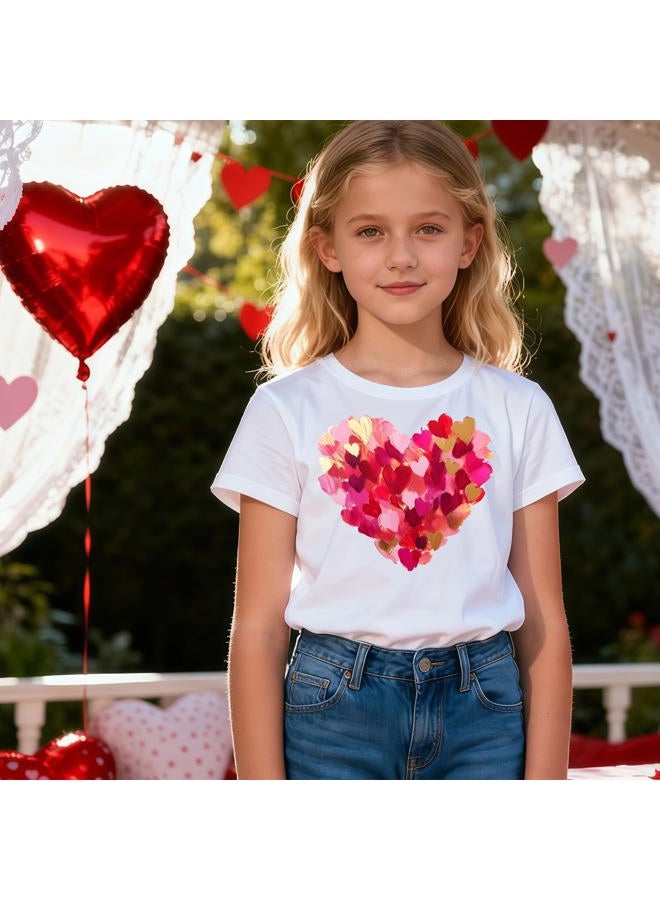 YWAGK Girls Valentines Day Shirt Kids Cute Love Heart Graphic T-Shirts Toddler Valentine Short Sleeve Tee 2026 (3-10 Years), White_1, 6-7 Years - Image 4
