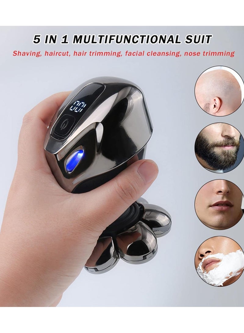 Generic 7D Electric Head Shave for Men 5-in-1 Electric Razor for Bald Men Cordless Rechargeable USB Waterproof Wet/Dry Rotary Shaver Grooming Kit with LED Display Screen  - Image 5