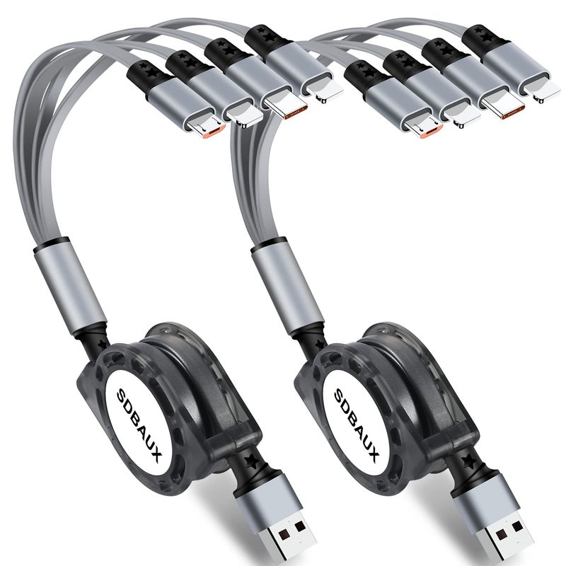 SDBAUX 4-in-1 Retractable Multi USB Charging Cable 3A Fast Charger for iPhone, Android, Type C, Micro USB - Image 1