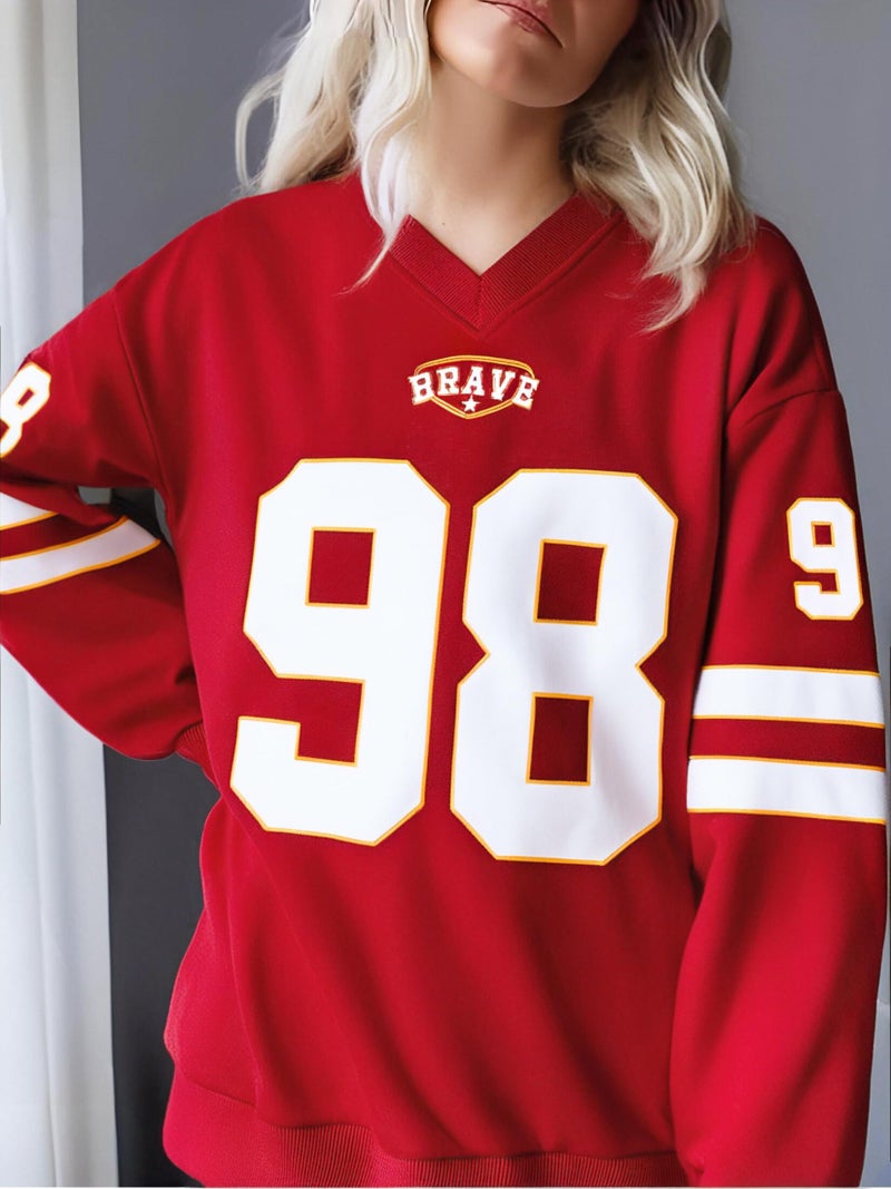 MYHALF Jersey Shirts for Women Cute Number Graphic Sweatshirts V Neck Tshirt Casual Y2k Streetwear Long Sleeve Tops - Image 4