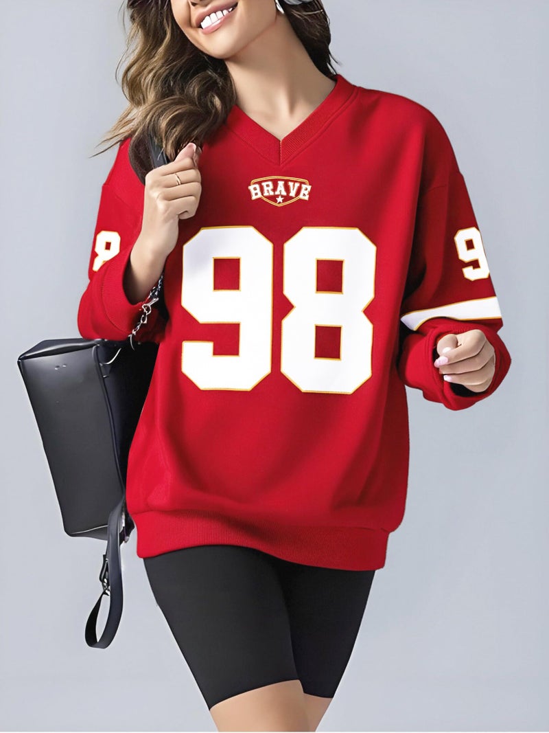 MYHALF Jersey Shirts for Women Cute Number Graphic Sweatshirts V Neck Tshirt Casual Y2k Streetwear Long Sleeve Tops - Image 3