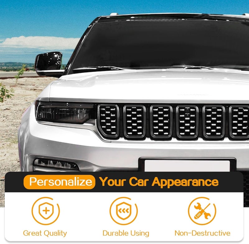 Hoolcar Front Grille Insert Cover for Jeep Grand Cherokee 2021-2023, Black, 7 Pcs - Image 4