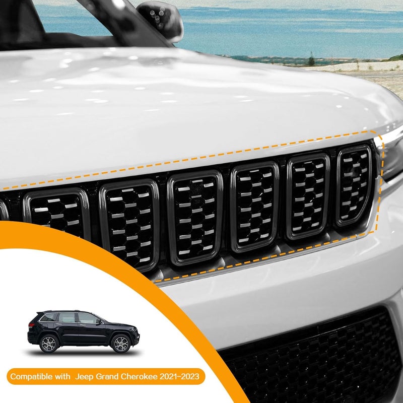 Hoolcar Front Grille Insert Cover for Jeep Grand Cherokee 2021-2023, Black, 7 Pcs - Image 3