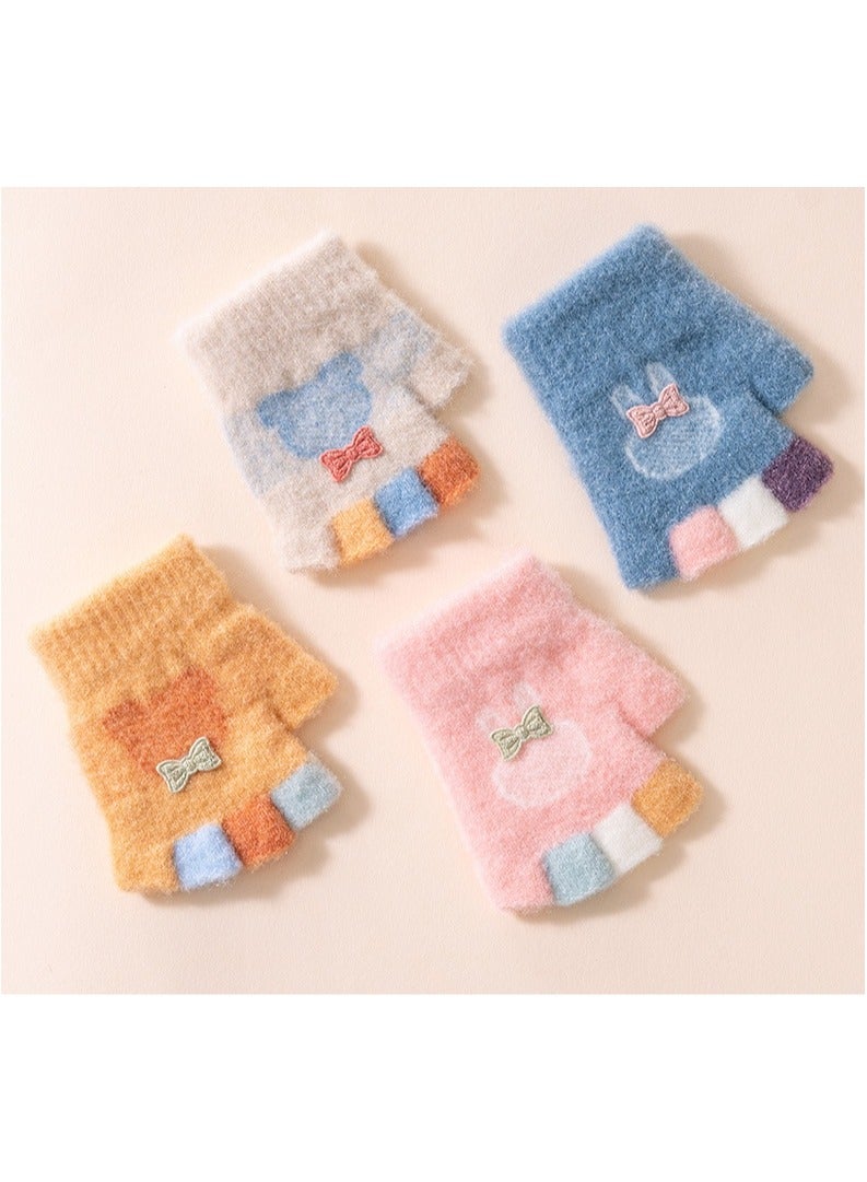 قفازات أطفال كرتونية دافئة شتوية مضادة للتجمد بأصابع مقسمة باللون الأزرق - Image 2