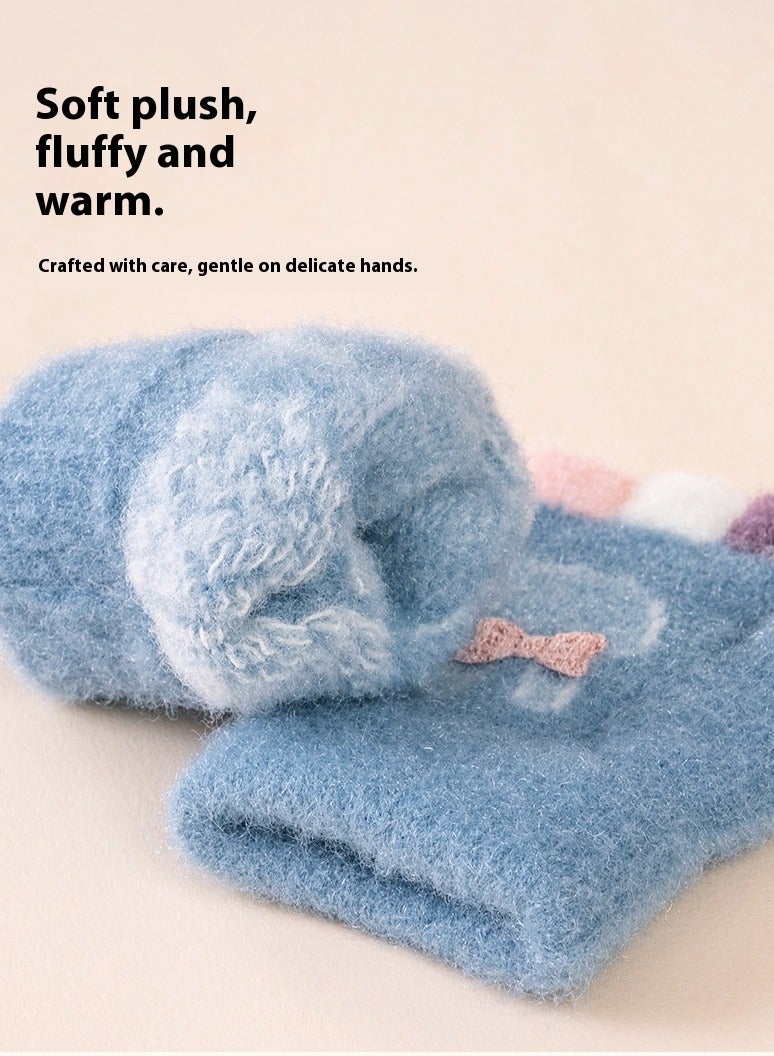 قفازات أطفال كرتونية دافئة شتوية مضادة للتجمد بأصابع مقسمة باللون الأزرق - Image 5