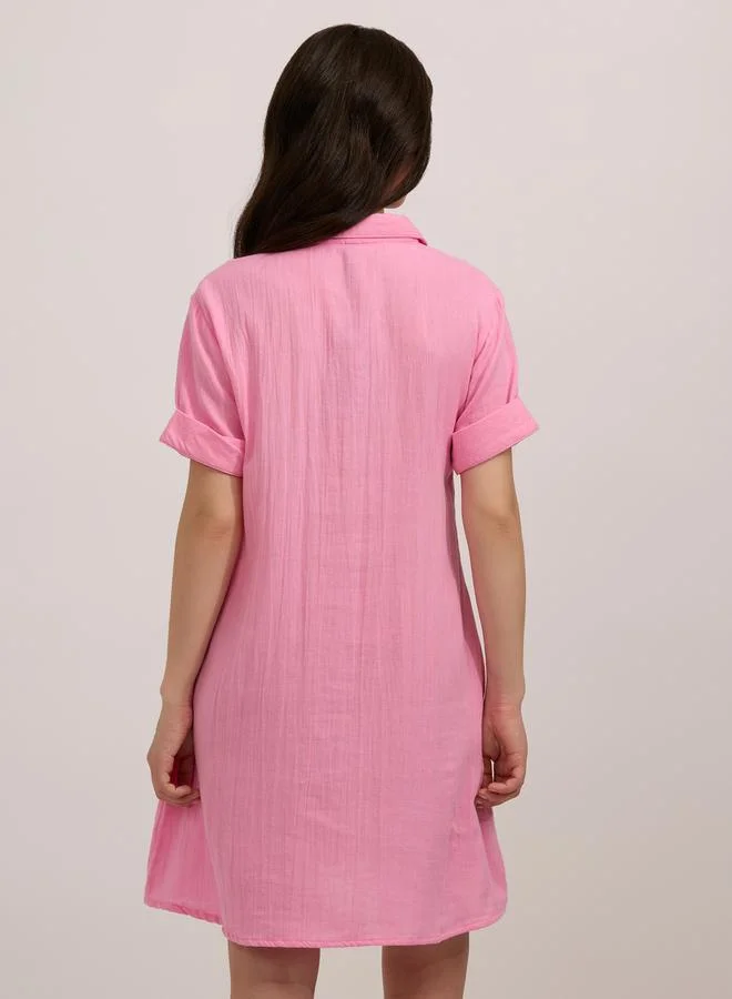 أوجيدر فستان قصير قطن سادة بنمط قميص