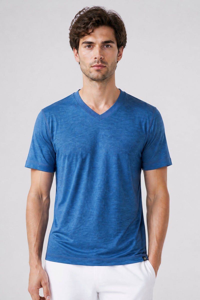 Gaiam Men Slim Fit Short Sleeve Training T-Shirt, Heather Blue - Image 1