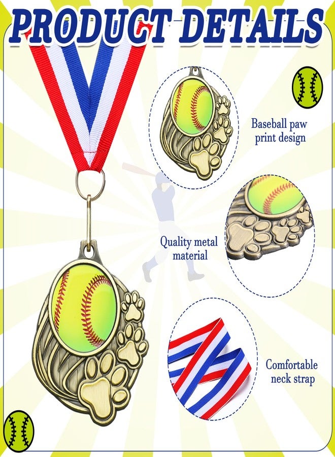 Trnayi 20 Pcs Paw Print Medals with Neck Ribbons 2'' Gold Medal for Awards Winner Encourage Team Participation for Kids Adults Trophy Award Prize Gift Team Competitions Party Favor Gifts(Softball) - Image 3