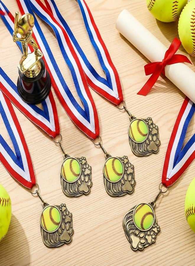 Trnayi 20 Pcs Paw Print Medals with Neck Ribbons 2'' Gold Medal for Awards Winner Encourage Team Participation for Kids Adults Trophy Award Prize Gift Team Competitions Party Favor Gifts(Softball) - Image 4